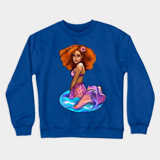 Amber the black mermaid princess rainbow coloured colored fins, afro hair brown skin African American mermaids Crewneck Sweatshirt by Artonmytee